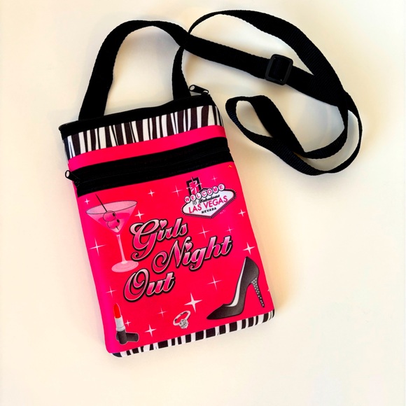 NWOT! LAS VEGAS GIRLS NIGHT OUT DOUBLE ZIPPER HOT PINK CROSSBODY BAG - Picture 1 of 4